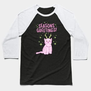 Seasons Greetings Cat Baseball T-Shirt